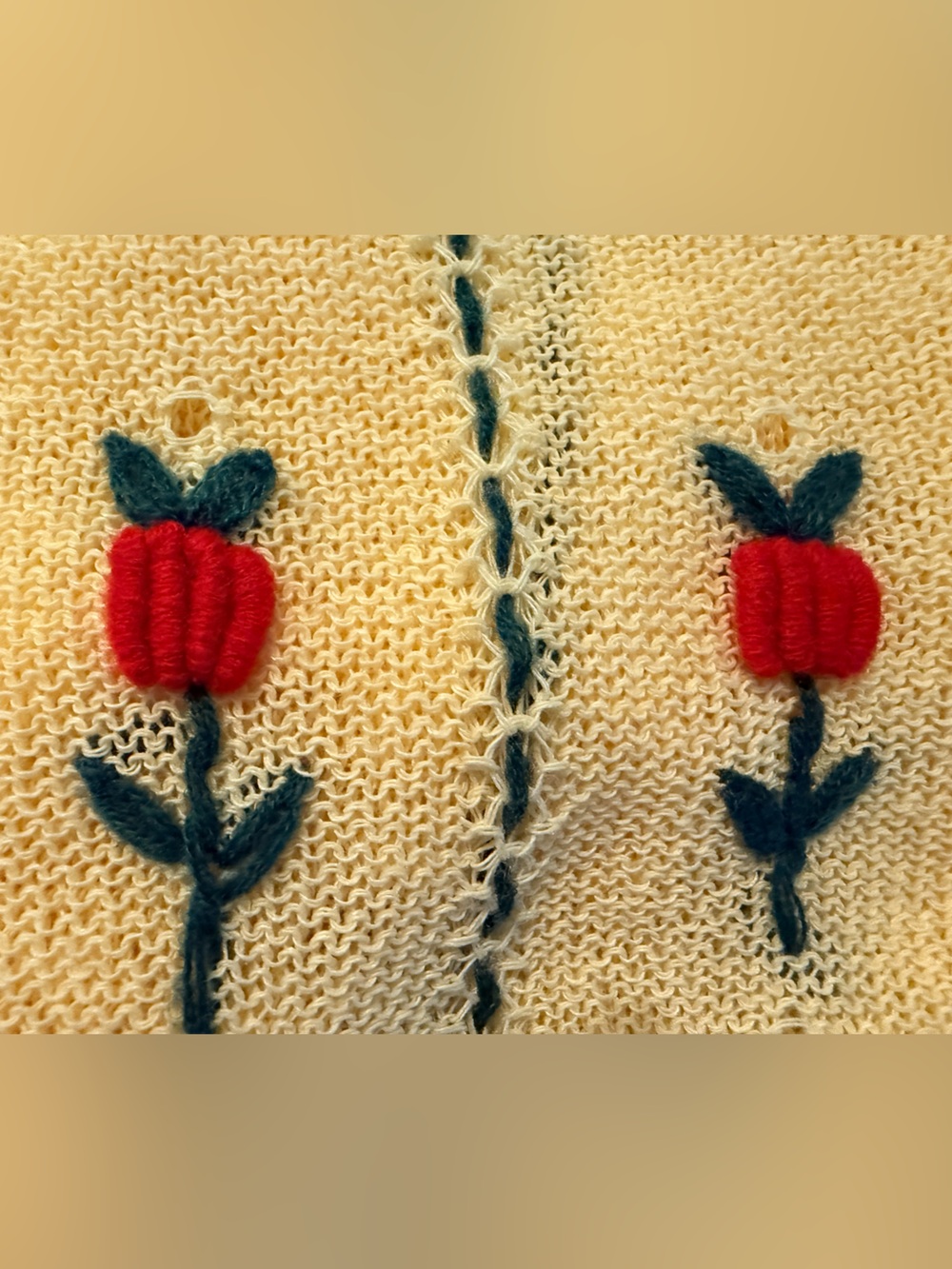 Cider Yellow Knit Scoop Neck Sweater with Red Rose Embroidery - Picture 3 of 4